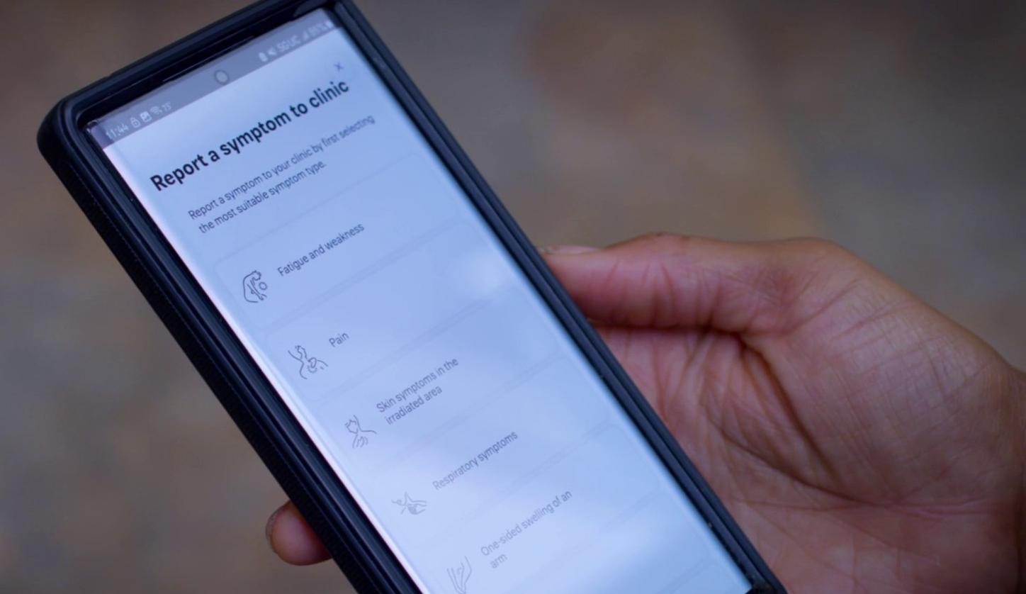 Screenshot of the Noona app, a patient outcome management solution designed to engage patients in their care with real-time symptom reporting and monitoring.