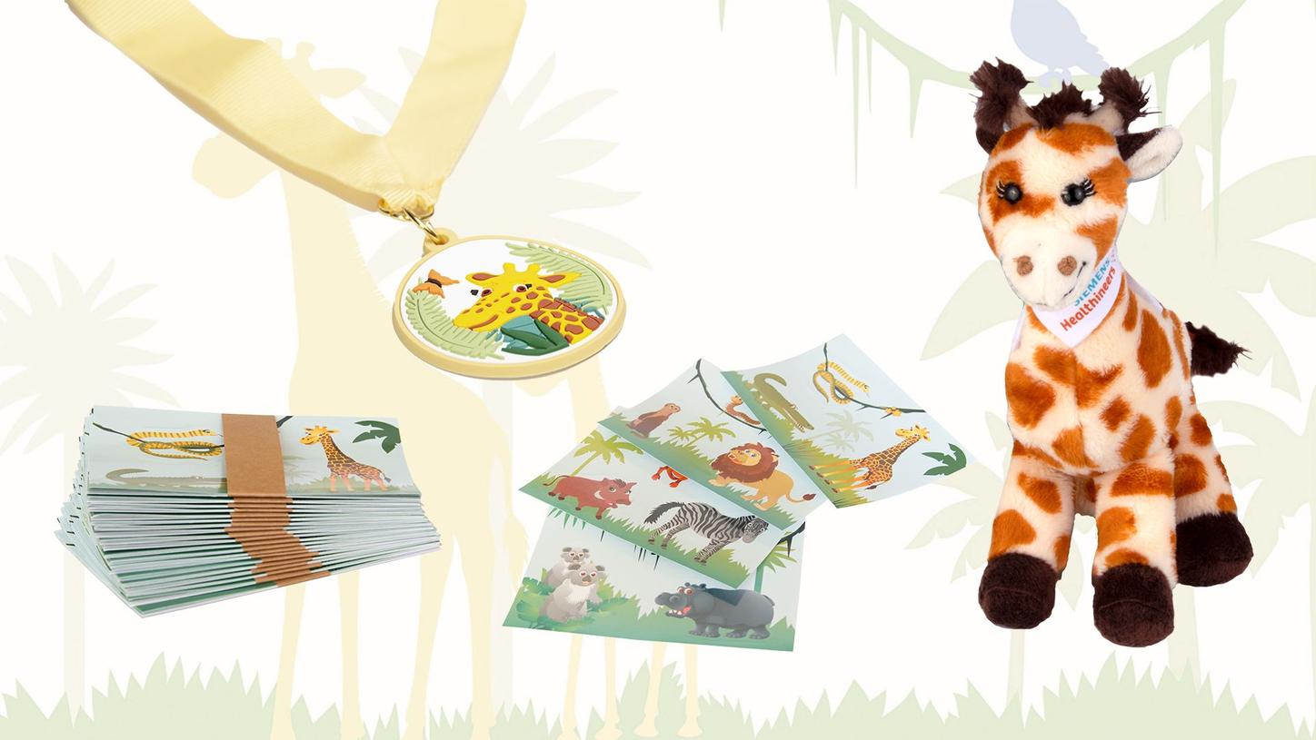 Pediatric experience materials - braveness medal, animal stickers, and plush Gerda help children to stay brave during the whole examination process 