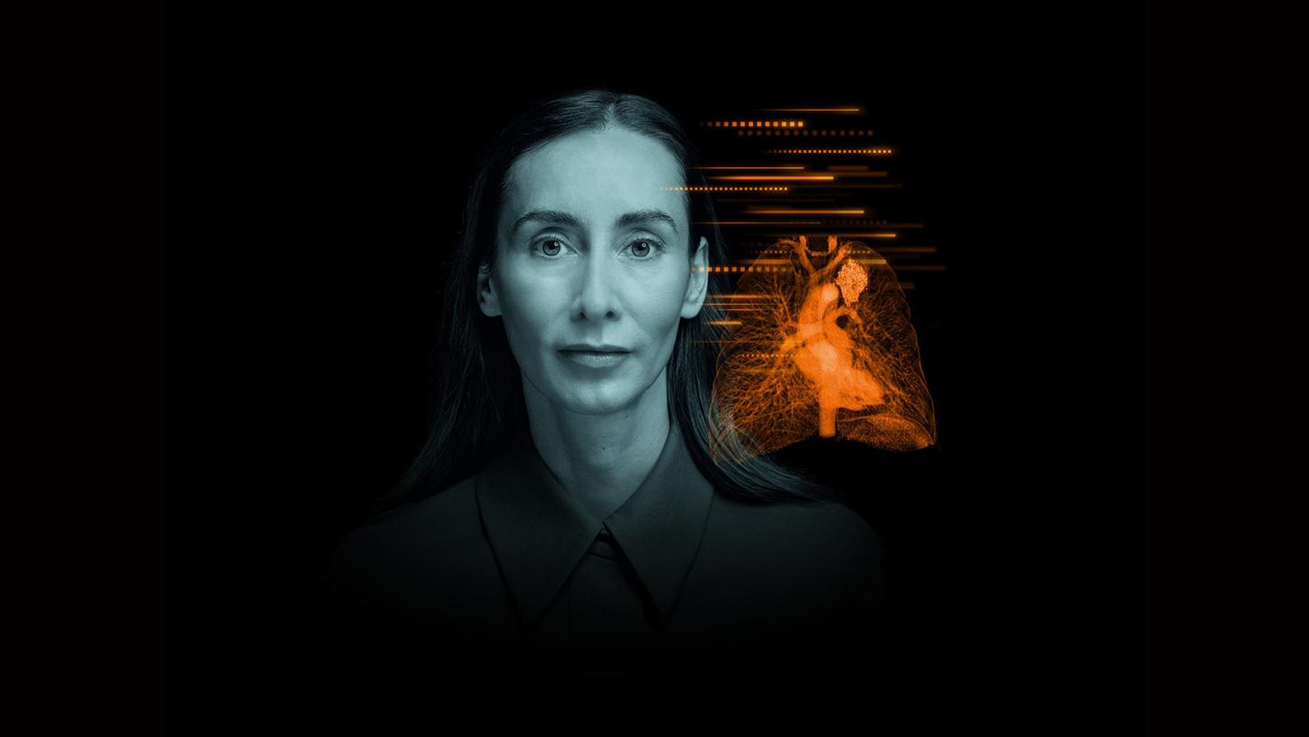 A person’s face merged with a diagram depicting the human chest