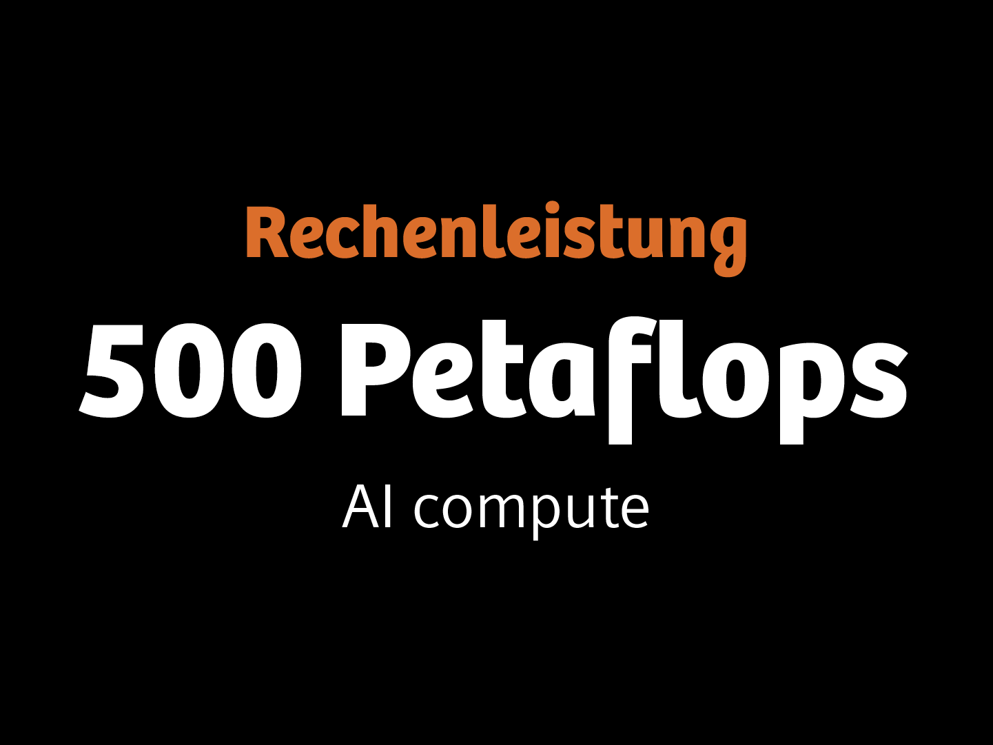 Auif einer schwarzen Kachel steht: Rechenleistung 500 Petaflops AI compute.