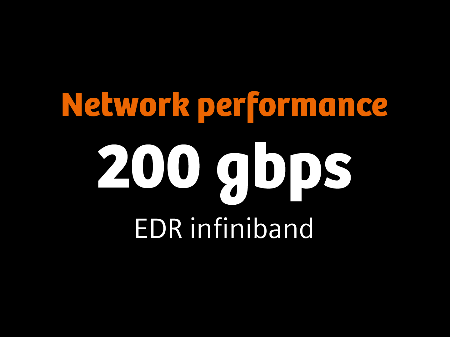 A black tile says: Network performance 200 gbps EDR infiniband.